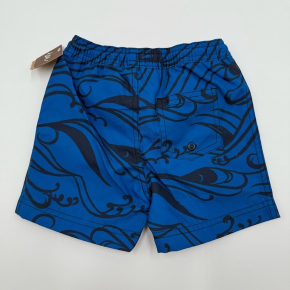Tea Collection Boys Shortie Swim Trunks Ocean Blue Navy Waves Size 2 NWT - Picture 2 of 8